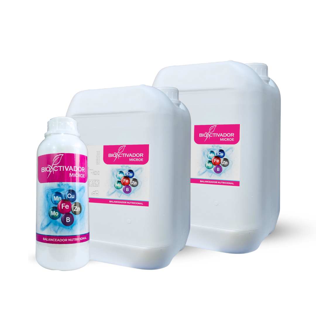 Envases del balanceador MicroE de Bioactivador, complejo de micronutrientes para plantas de aplicación foliar y drench.