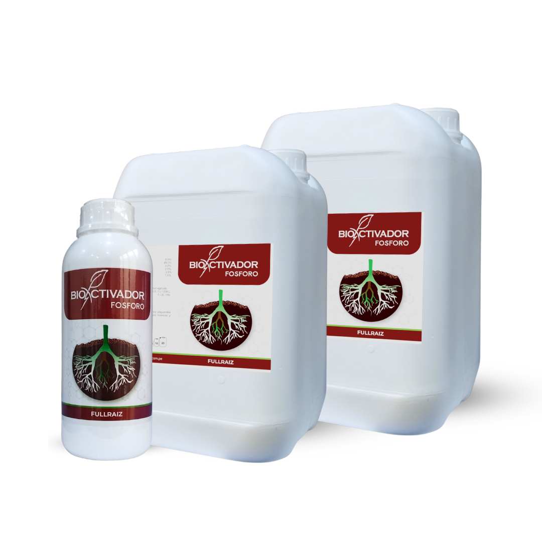 Envases de Full Raíz, fertilizante enraizador y abono rico en fósforo de Bioactivador, diseñado para estimular el crecimiento radicular en las plantas.