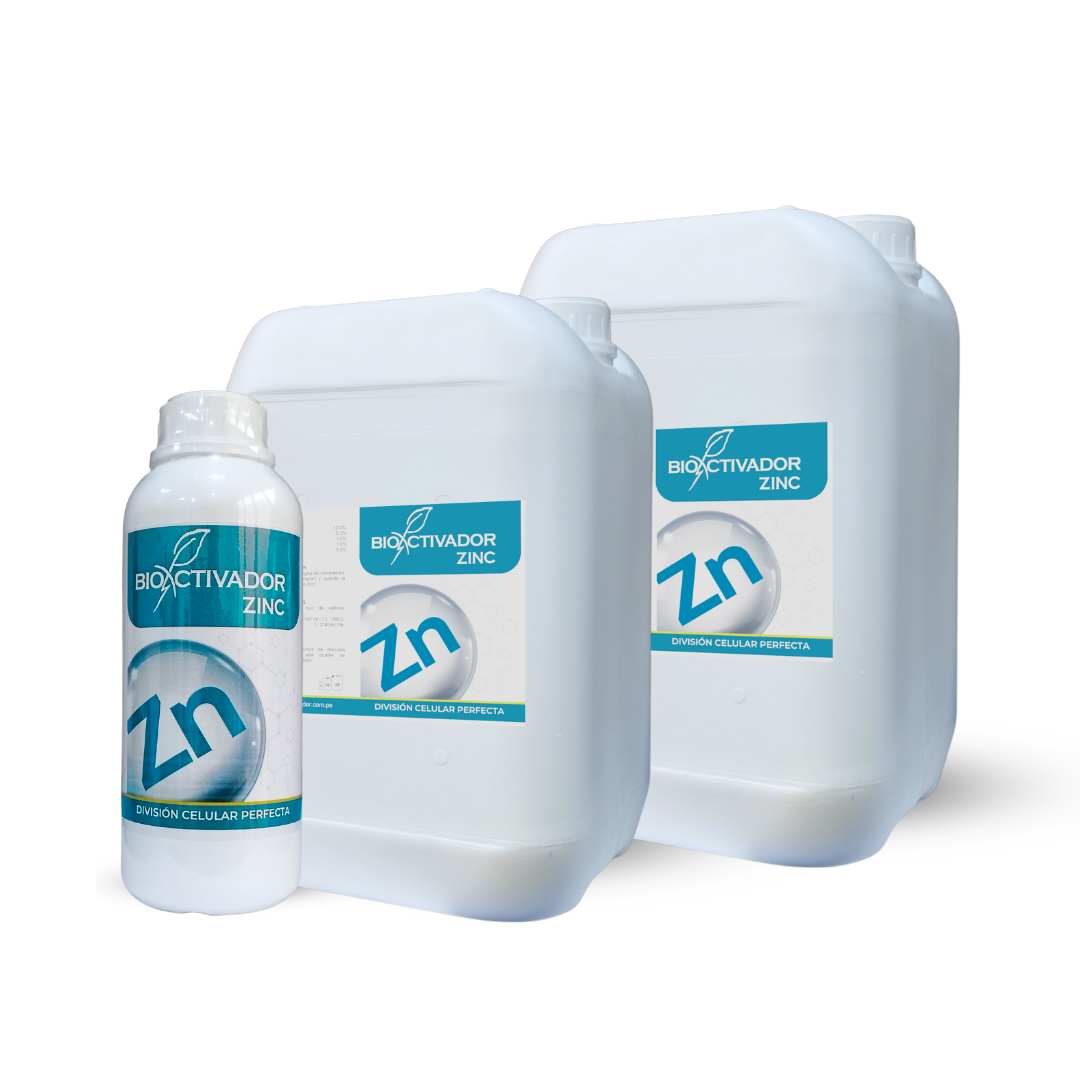 Envases de fertilizante Zinc foliar de Bioactivador, enriquecido con aminoácidos para corregir la deficiencia de zinc en plantas y mejorar el cuajado.