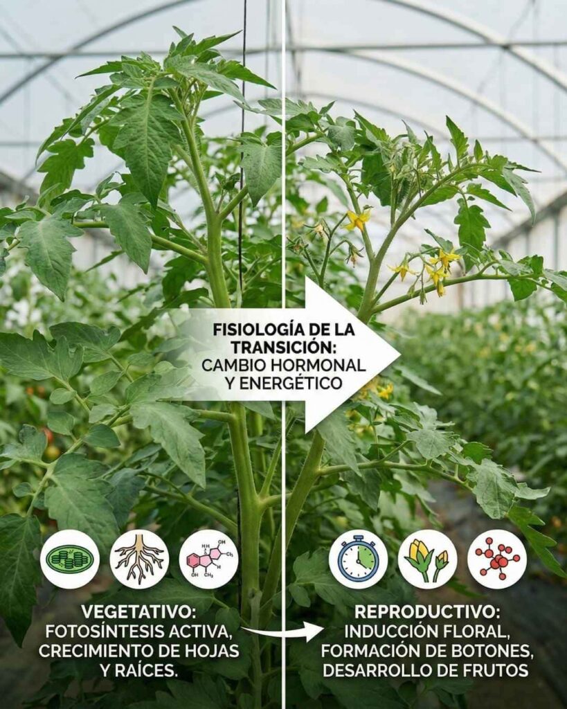 Diagrama circular ilustrando el ciclo de vida de las plantas con flores, mostrando las etapas secuenciales de: Semilla, Germinación, Crecimiento vegetativo, Reproducción (floración), Polinización por insectos y Dispersión de semillas.