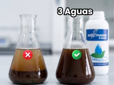 Prueba de compatibilidad: Izquierda mezcla inestable y cortada (precipitación) vs Derecha mezcla homogénea y estable con potenciador agrícola Bioactivador 3 Aguas. Solución para aguas duras y mezclas complejas.