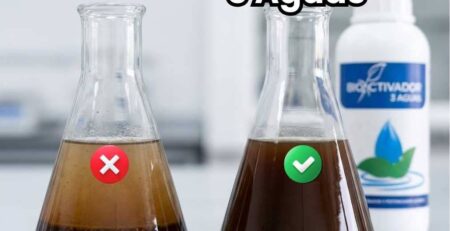 Prueba de compatibilidad: Izquierda mezcla inestable y cortada (precipitación) vs Derecha mezcla homogénea y estable con potenciador agrícola Bioactivador 3 Aguas. Solución para aguas duras y mezclas complejas.