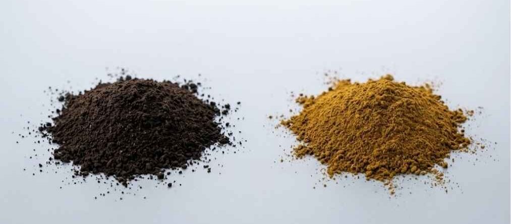 Comparativa visual entre Ácidos Húmicos y Fúlvicos, insumos orgánicos clave para la nutrición agrícola.